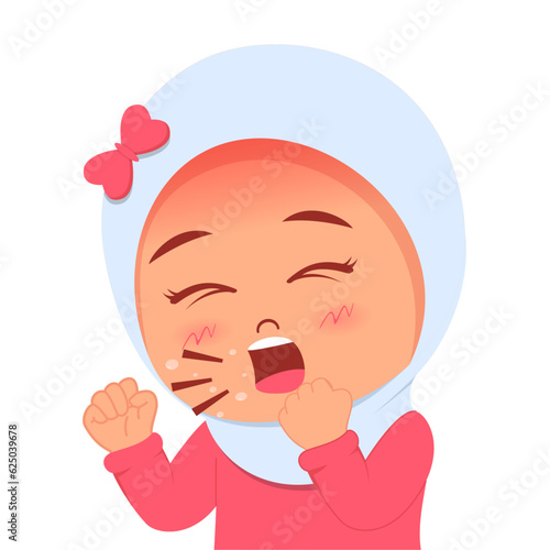 Cute girl has fever and cough