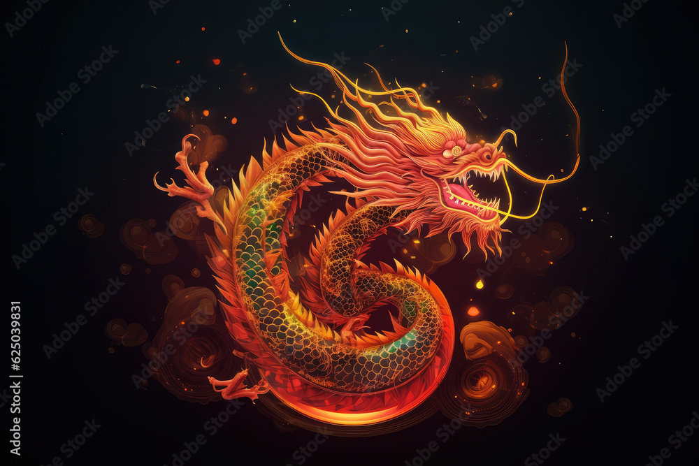  Fantasy Chinese dragon background for new year lunar 2024, generative AI - obrazy, fototapety, plakaty 