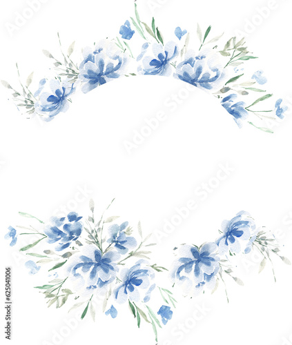 Blue Rose Watercolor Flower Wreath