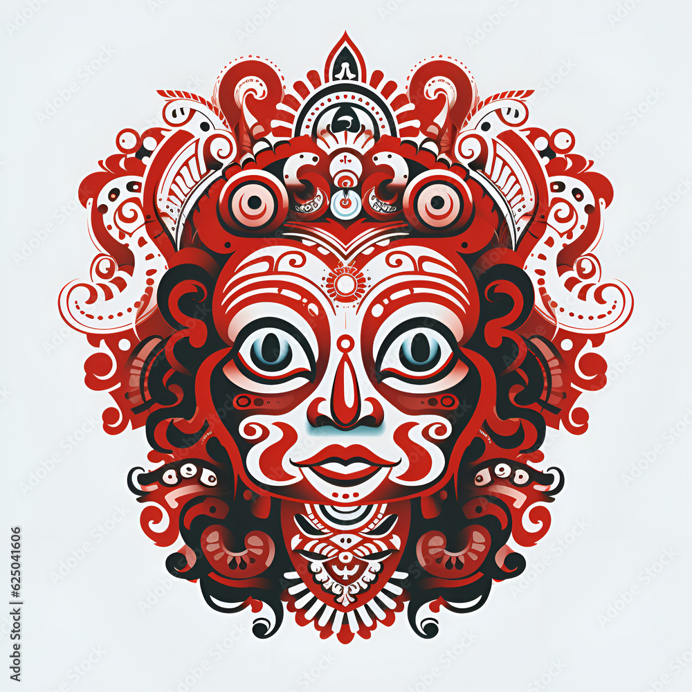 Red and White Face with Ornate Patterns Red and White Face with Ornate Patterns