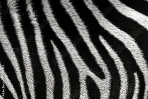 Zebra short fur hair texture background from African wild animal jungle black and white color stripped created with Generative AI