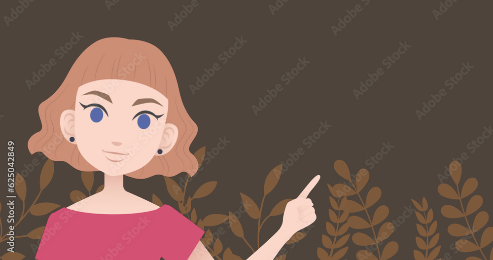 Composite of caucasian woman pointing with finger on brown background Composite of caucasian woman pointing with finger on brown background