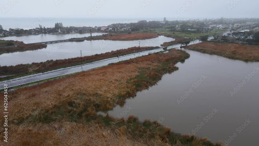 aerial view of Carlsbad lagoon flooding aerial view of Carlsbad lagoon flooding