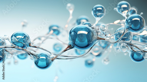 Cell structure, molecules of water. Blue bubbles molecule abstract background. Biology or chemistry background