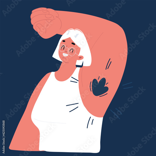 Cartoon vector illustration of young beautiful woman with hairy armpit. Body positive concept
