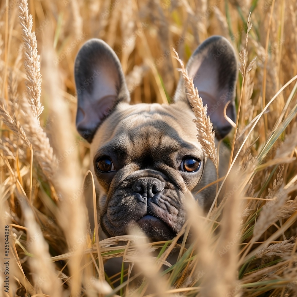 French bulldog puppy in tall grass