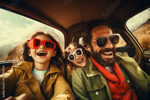 Family enjoy auto ride. Generate Ai