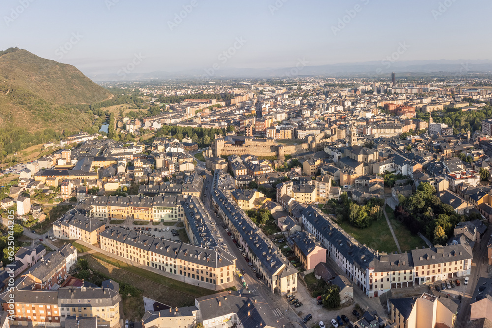 Aerial Morning View of Ponferrada, Spain