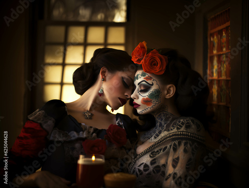 ilustración de una mujer latina sensual posando en el Día de Muertos. ai generative photo