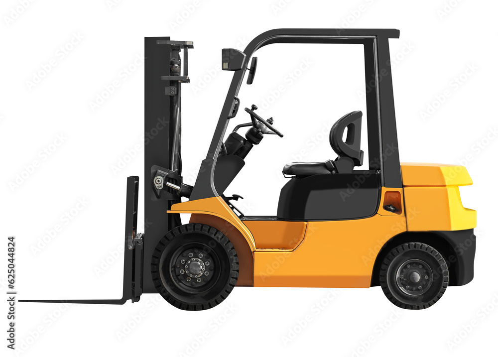 Side view yellow forklift