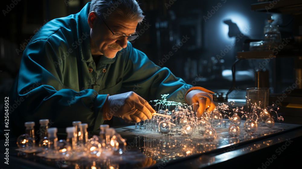 A powerful photograph of a scientist working in a lab, studying ozone depletion and its impact on the environment Generative AI A powerful photograph of a scientist working in a lab, studying ozone depletion and its impact on the environment Generative AI