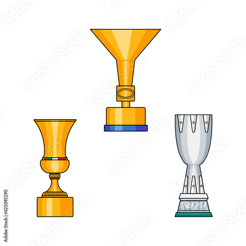 Vector graphic illustration of Serie A Trophy, Supercoppa Italiana Trophy, Coppa Italia Trophy. Italian football competition trophy.