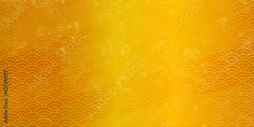 青海波文様　ゴールドのグラデーション背景イラスト　和柄