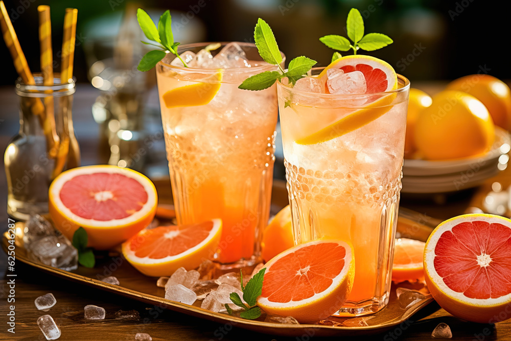 Refreshing grapefruit drink with ice. Generative AI