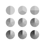 Circle section template in shades of gray colors. Circular structure chart. Piechart with segments and slices. Circle graph. Pie diagram. Set schemes with sectors. Vector illustration