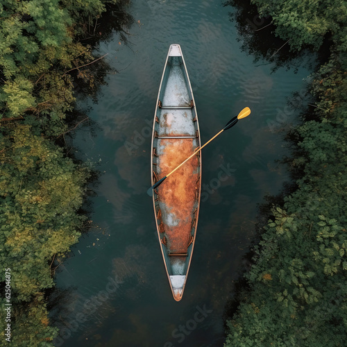 canoe on the river, old wooden boat, old boat on the lake, boat on the river, A wooden canoe is floating on the calm and clear water, boat on the lake,