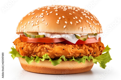 Grilled chicken burger isolated on transparent or white background, AI generated