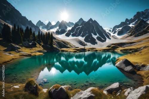 lake in the mountains reflection generated ai