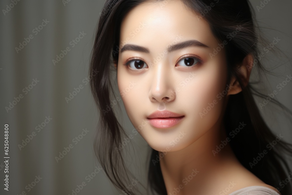 Fototapeta premium beautiful Asian women use Facial for fresh skin, feeling fresh and clean, beautiful, and isolated on gray background