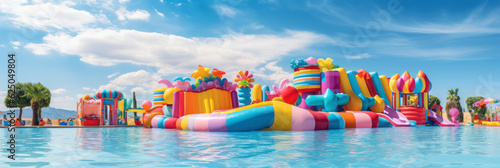 Aqua park, inflatable toys on swimming pool, kids amusement, summer holidays © Rawf8