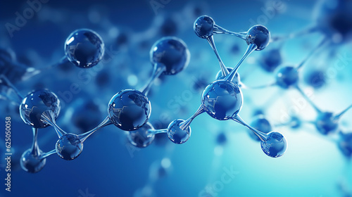 Cell structure, molecules of water. Blue bubbles molecule abstract background. Biology or chemistry background