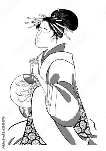 浮世絵　団扇をもつ女性　その1