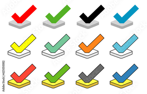 立体的なかわいいチェックマークアイコン　カラフル