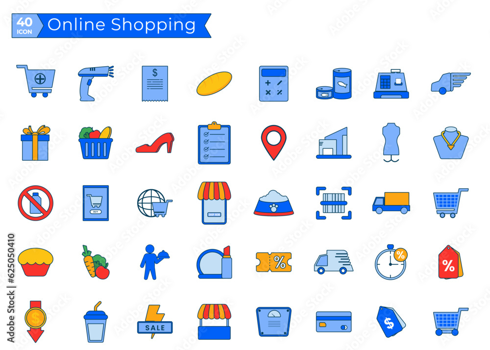 Set of Icons for shopping, e-commerce, m-commerce, delivery, for websites and mobile websites and apps.Trendy flat icon pack for designers and developers.