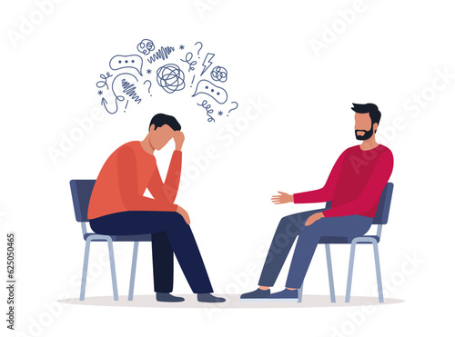 Psychotherapist has an Individual session with her patient. Talk therapy concept. Vector illustration.