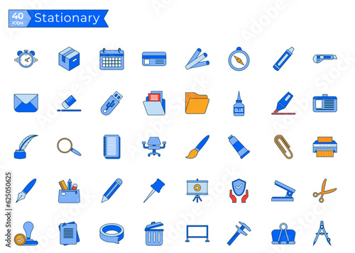 Set of Stationary Icons for business, office, company information and services, communication and support, for websites and mobile websites and apps.Trendy flat icon pack for designers and developers.