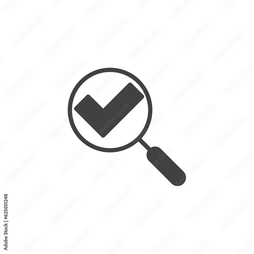 Magnifying glass and check mark vector icon Magnifying glass and check mark vector icon