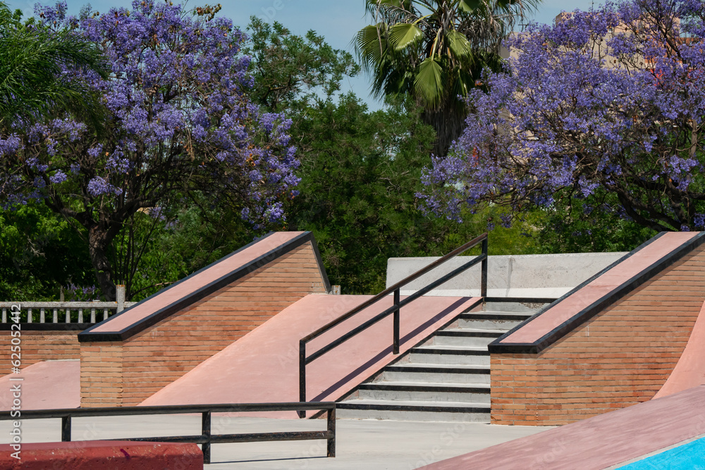 Skate park in southern Spain - Brand new skate park in revitalized community during springtime 