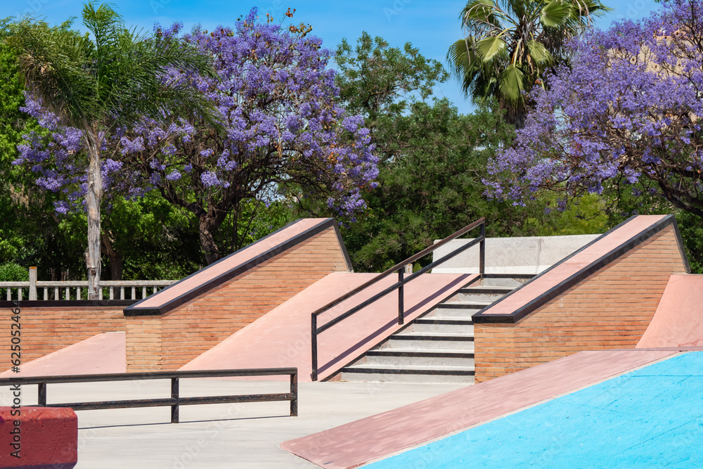 Skate park in southern Spain - Brand new skate park in revitalized community during springtime 