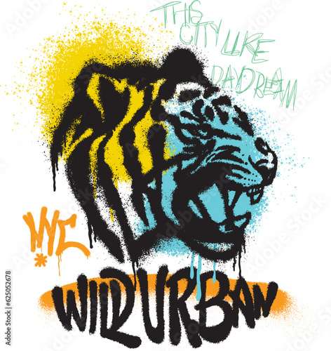 wild tiger in the jungle. grunge spray tiger face