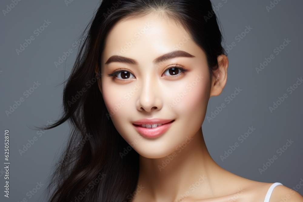 Fototapeta premium beautiful Asian women use Facial for fresh skin, feeling fresh and clean, beautiful, and isolated on gray background