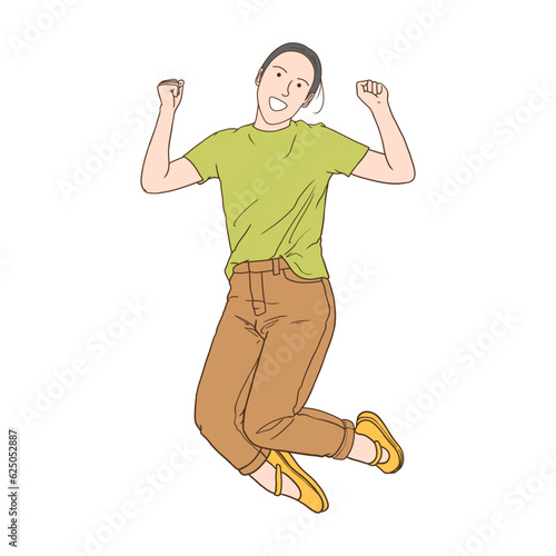 Cartoon illustration of jumping part and cheering