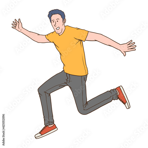 Happy jumping boy cartoon illustration
