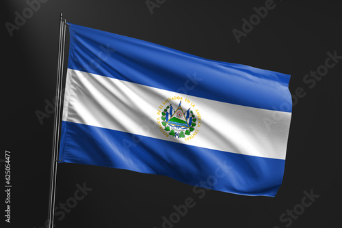 3d illustration flag of El Salvador. El Salvador flag waving isolated on black background. flag frame with empty space for your text.