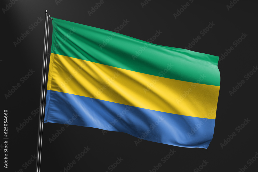 3d illustration flag of Gabon. Gabon flag waving isolated on black background. flag frame with empty space for your text. 3d illustration flag of Gabon. Gabon flag waving isolated on black background. flag frame with empty space for your text.