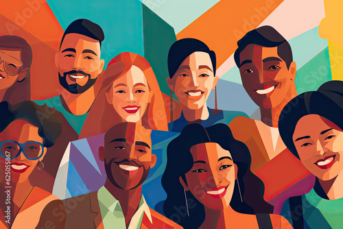 Colourful vector illustration of group of diverse people