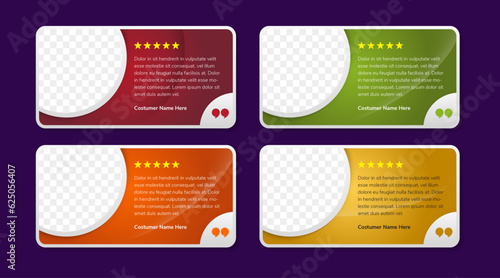 collection of Customer feedback testimonial template vector with icon talk and quarter circle photo space. Client testimonials design illustration. feedback review or testimonial on horizontal layout