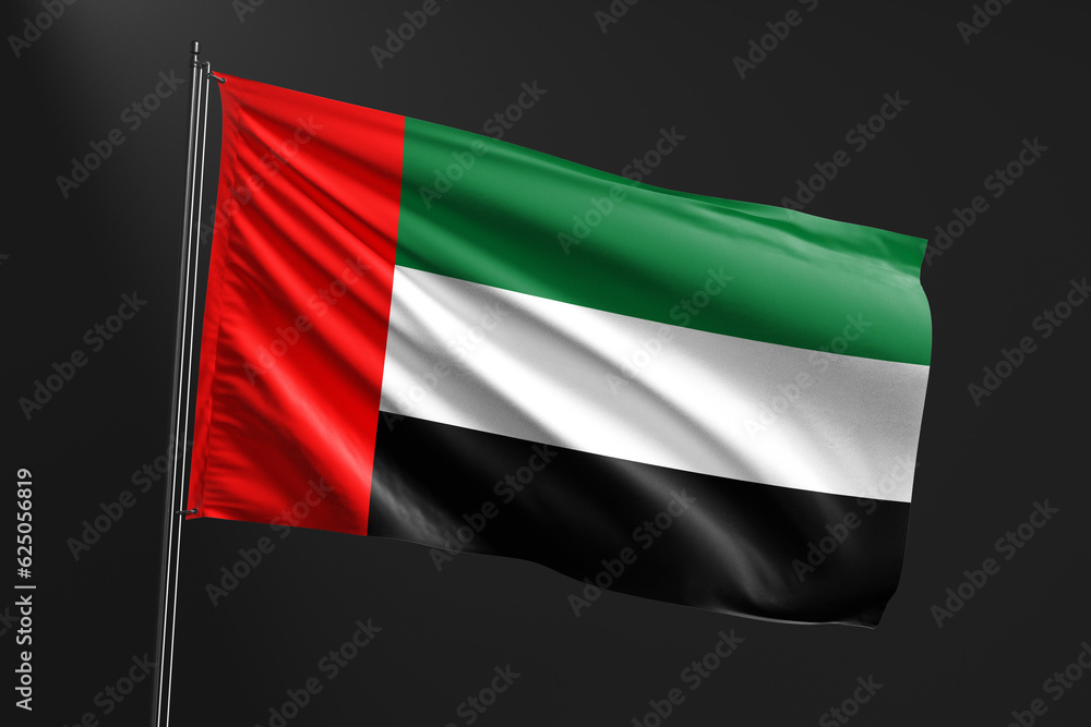 3d illustration flag of United Arab Emirates. United Arab Emirates flag waving isolated on black background. flag frame with empty space for your text. 3d illustration flag of United Arab Emirates. United Arab Emirates flag waving isolated on black background. flag frame with empty space for your text.