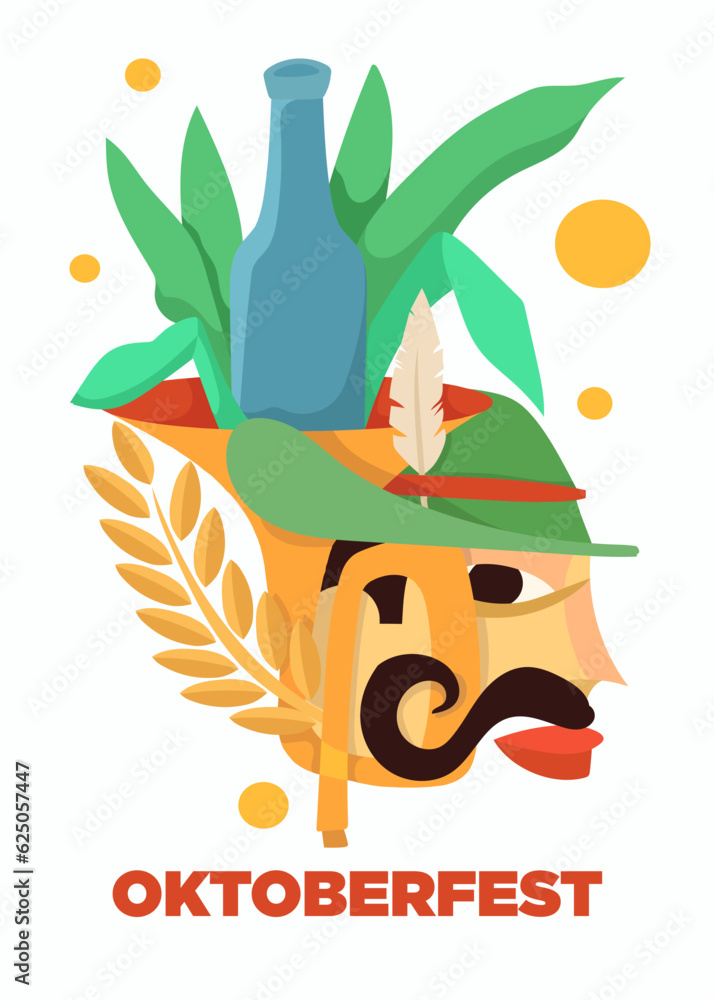 abstract bavarian with trumpet and beer bottle for oktoberfest poster vector illustration