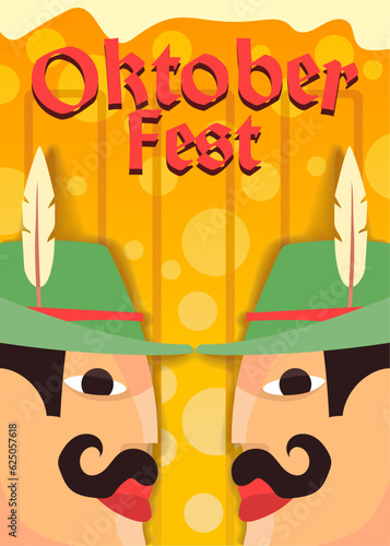 abstract bavarian men face to face woth bold text for oktoberfest poster vector illustration
