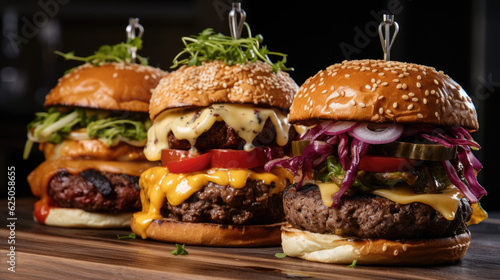 mouthwatering, artisanal burgers with unique toppings, high-quality ingredients, and creative presentations