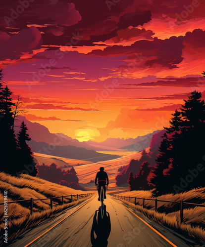 The tour de France illustration, bike sport cycling poster, pastel-coloured landscapes, colourful animation stills © Andrey Tarakanov