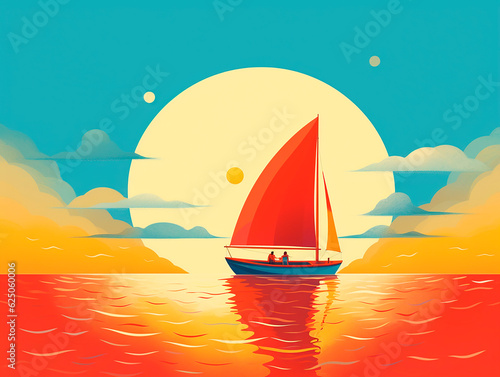 Sailing boat on the sea at sunset. Vector illustration EPS10.AI Generated