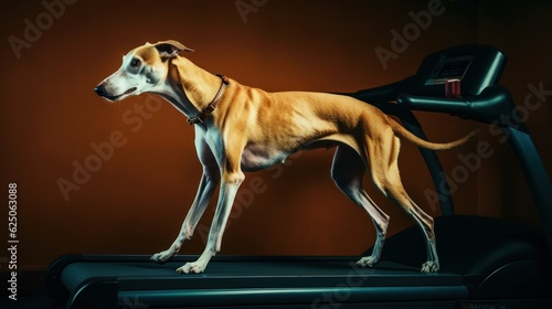 The English Greyhound runs on a treadmill in a gym. Generative AI 2
