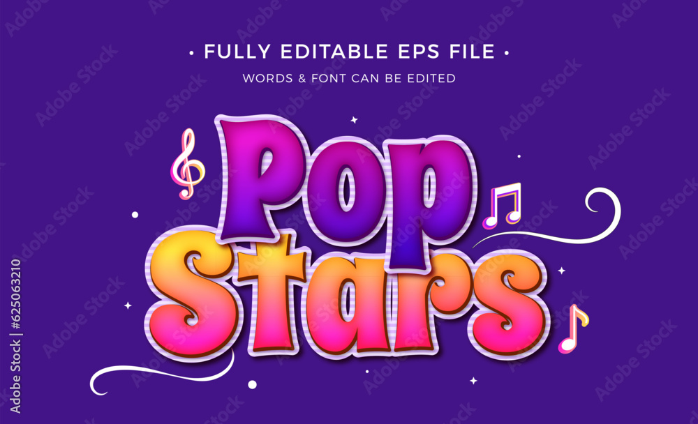 Purple and yellow gradient. Pop Stars 3d Cartoon Text effect Editable Purple and yellow gradient. Pop Stars 3d Cartoon Text effect Editable