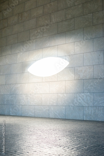 eye shape ray of light wall lined with large format greyish pattern marble photo